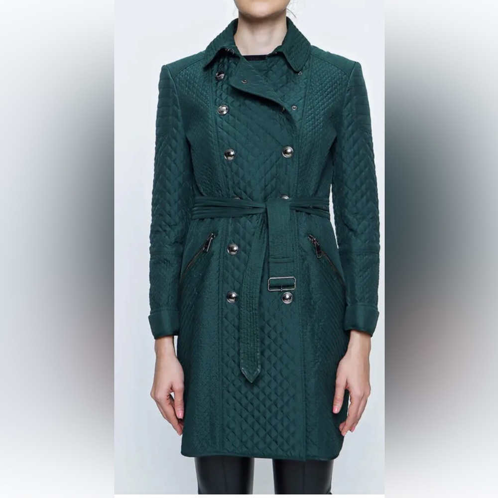 Burberry Dark Green Quilted Trench Coat